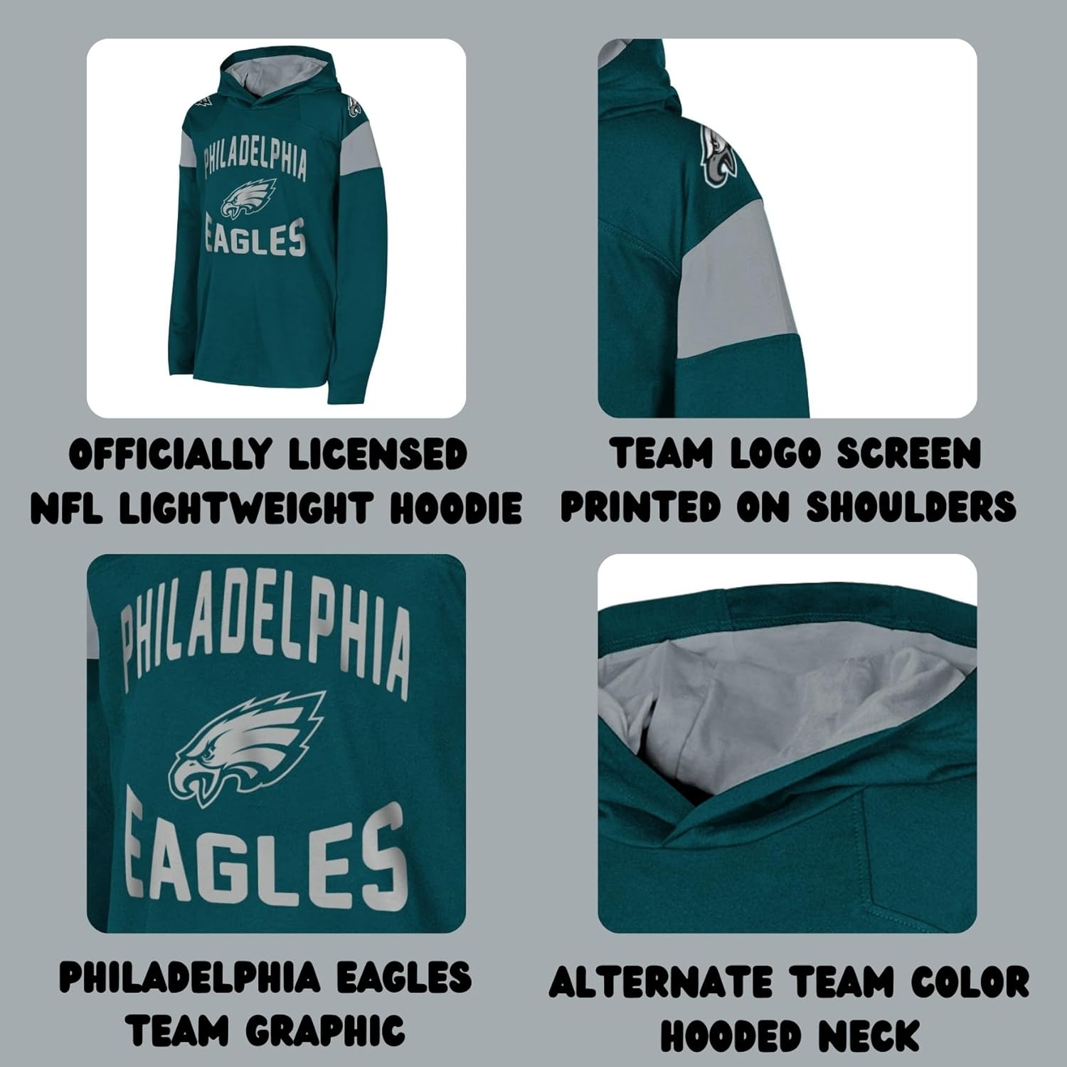 Outerstuff NFL Kids Youth 8-20 Official Licensed Team Color Primary Logo The Champ Lightweight Long Sleeve Football Hoodie - Image 4