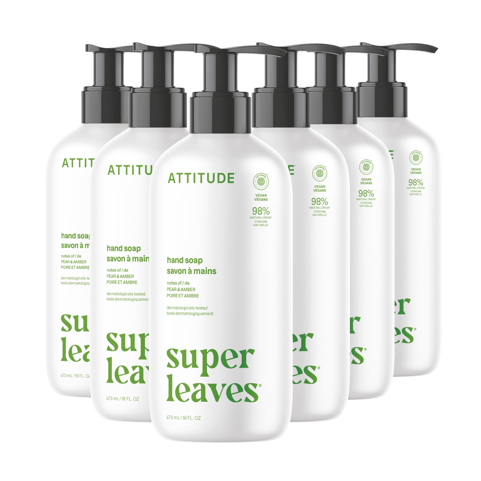 ATTITUDE Formule a base di sapone a mano, vegetale e minerale, Vegan & Cruelty-free Personal Care Products, Olive Leaves, 16 Fl Oz (Confezione da 6) (14093)