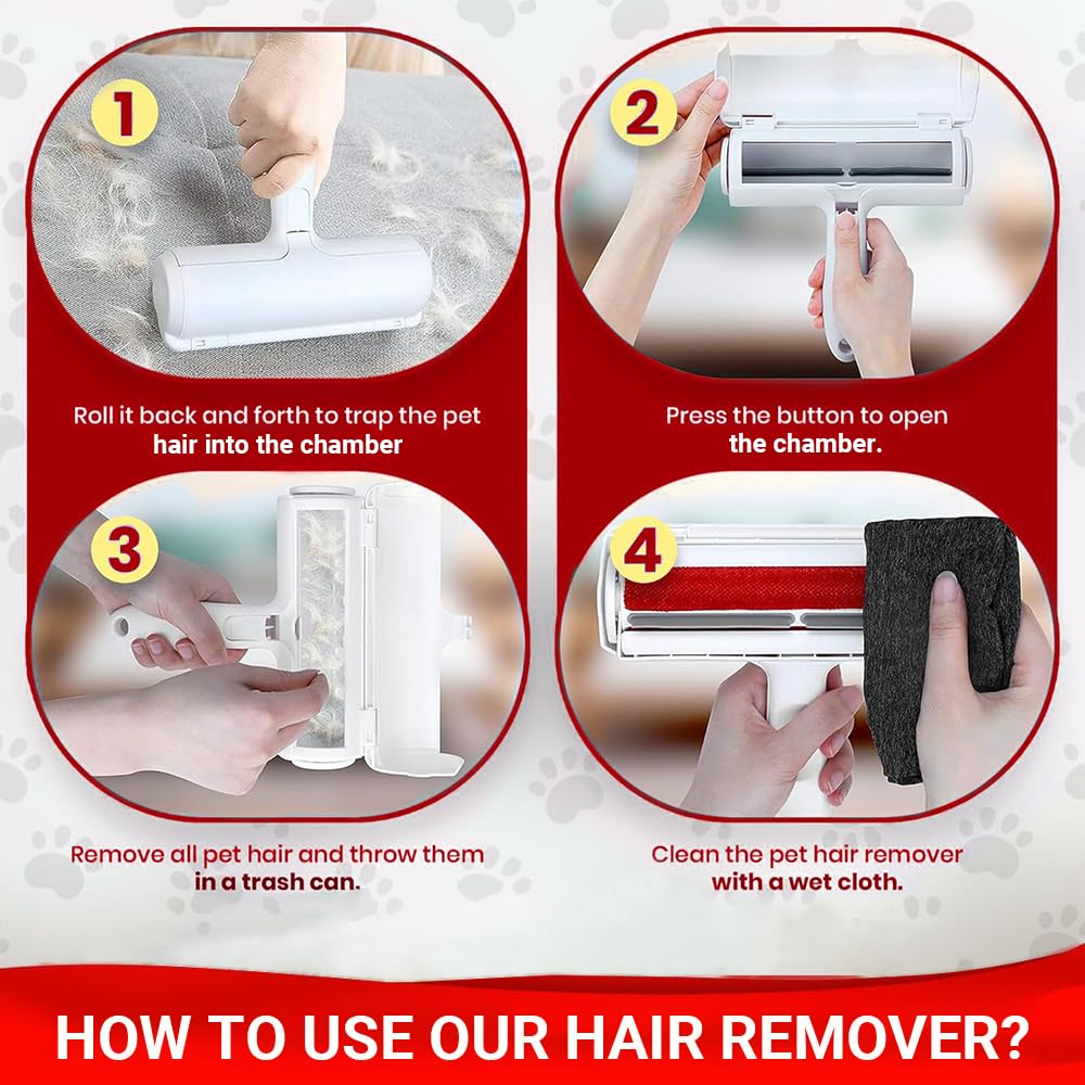 Self-Cleaning Pet Hair Remover Roller for Furniture, Reusable Lint Roller and Dog/Cat, Carpet, Clothing - Portable Multi Surface Fur Removal