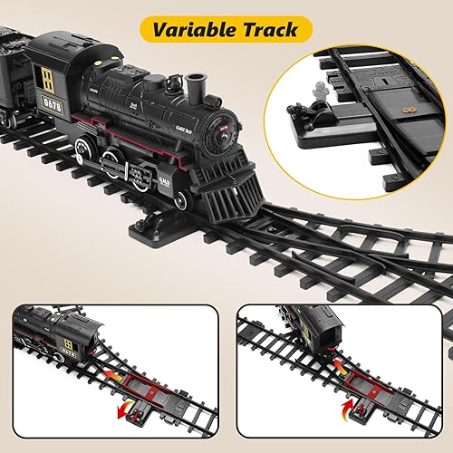 Miniatura 4 de Juego de tren para niños, tren de locomotora de vapor con coche de carbón, vagón de pasajeros, coche de carga y pistas largas, kits de tren