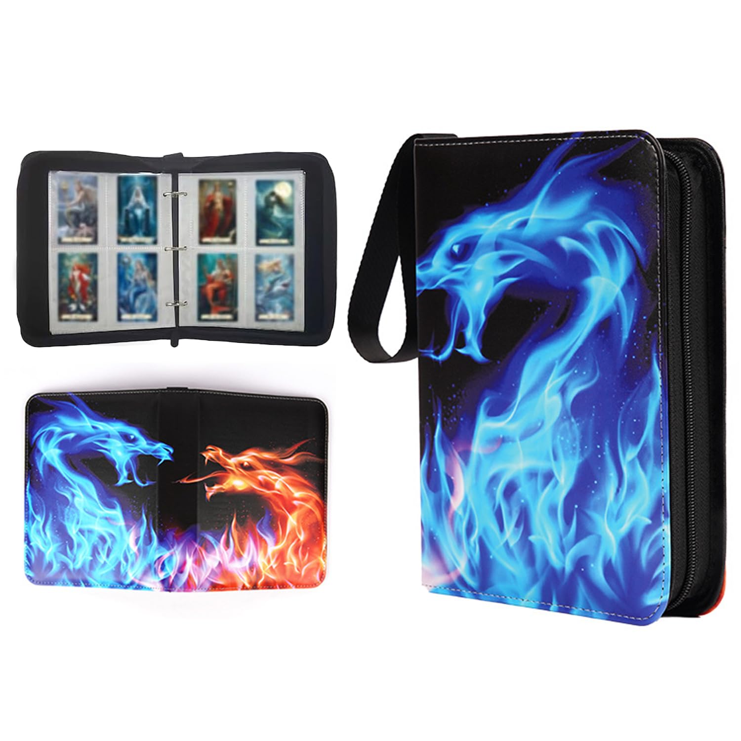 ZHUIYIWIN 4-Pocket Trading Card Zip Binder,400 Pockets Card Binder Folder, PU Leather Card Folder Trading for Collectible Games, Sports, TCG (Dragon A, 4-Pocket)