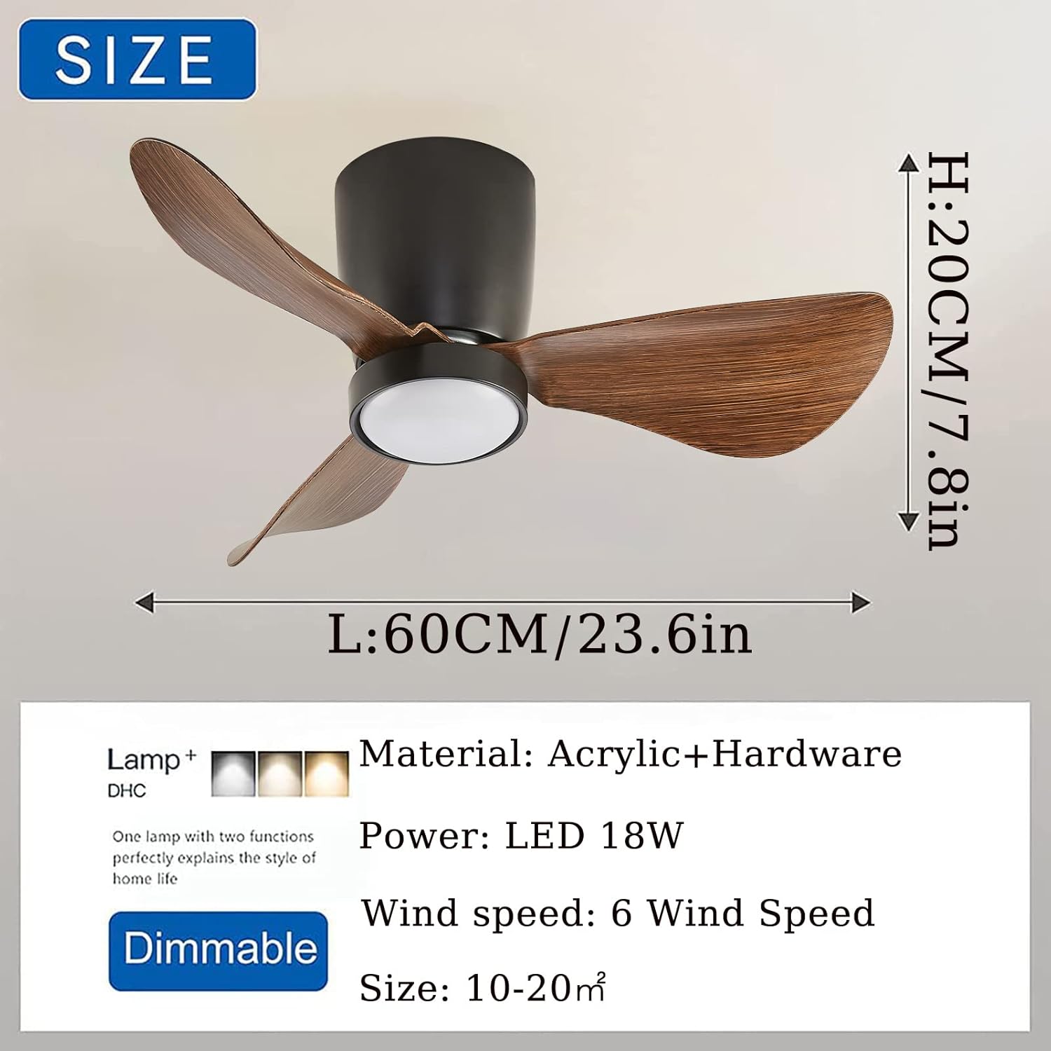 YUEGOO Ceiling Fans with Lamps,Kids Bedroom Fans with Ceiling Lights, Modern Led Dimmable Fan Lighting with Remote Control 6 Speed Adjustable Fan Lamp for Indoor Living Room/Brown