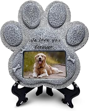 Pet Memorial Stones for Dogs,Loss of Dog Sympathy Gift Indoor Display,Pet Grave Markers Dog Bereavement Gifts Outdoor Tombstone Paw Shaped Carve We Love You Forever