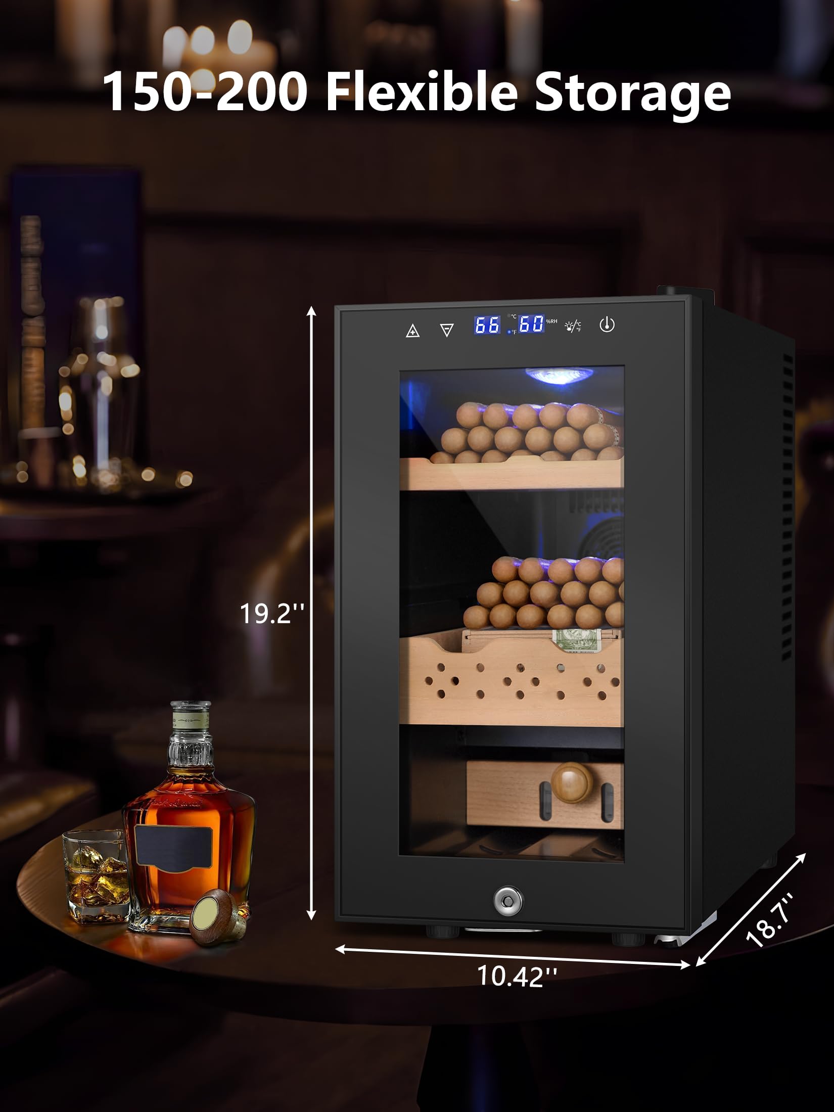 Rlpi 25l Desktop Humidor, Electric Cooler Cabinet With Spanish Cedar Shelves, Temp & Humidity Touch, 200-Count Capacity, Gift For Men on Fridge.com - View 4