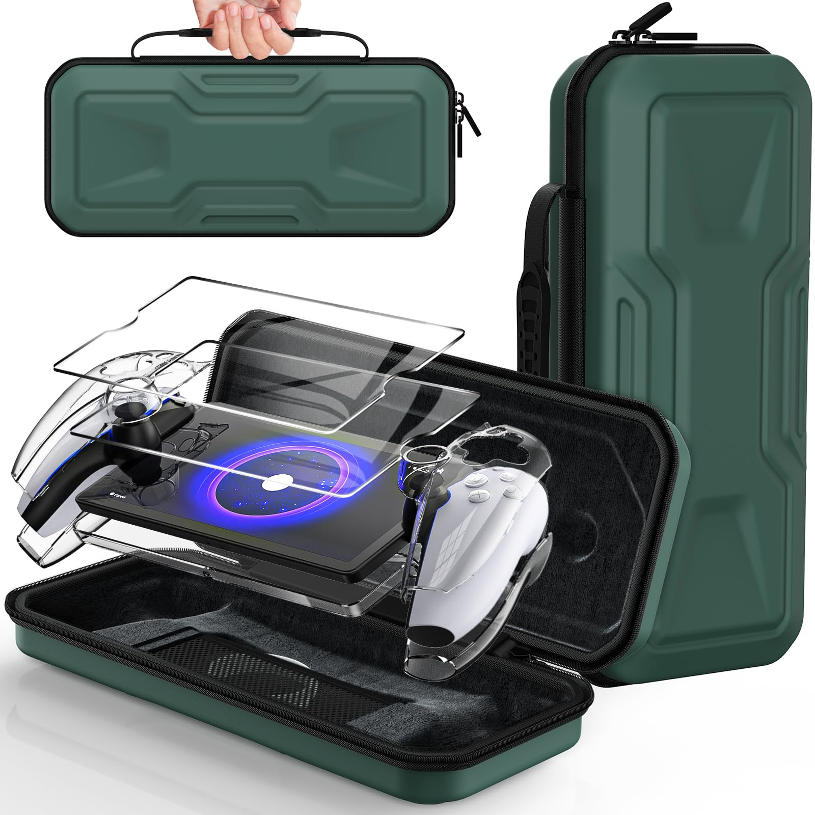 FYOUNG 3 in 1 Accessories Bundle for Playstation Portal Carrying Case Hard PC Clear Cover Set with Screen