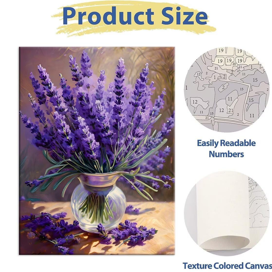 Malen Nach Zahlen Erwachsene - DIY Lavendel Handgemalt Ölgemälde Kit für Anfänger, Mit 3-Pinseln und Acrylfarbe Handgemalt öLgemäLde Kit Als Geschenk Heimdekoration 80x100cm (Ohne Rahmen) R-428