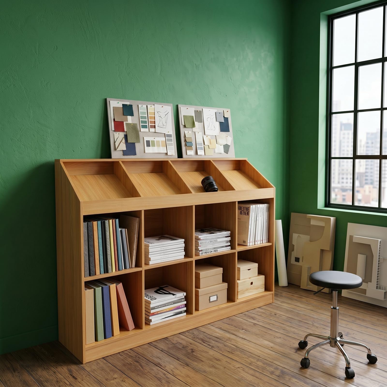 Libreria per cameretta dei bambini con contenitore per giocattoli | Scaffale stabile, per la cameretta dei bambini, la stanza dei giochi, l'asilo, 126 x 30 x 91 cm