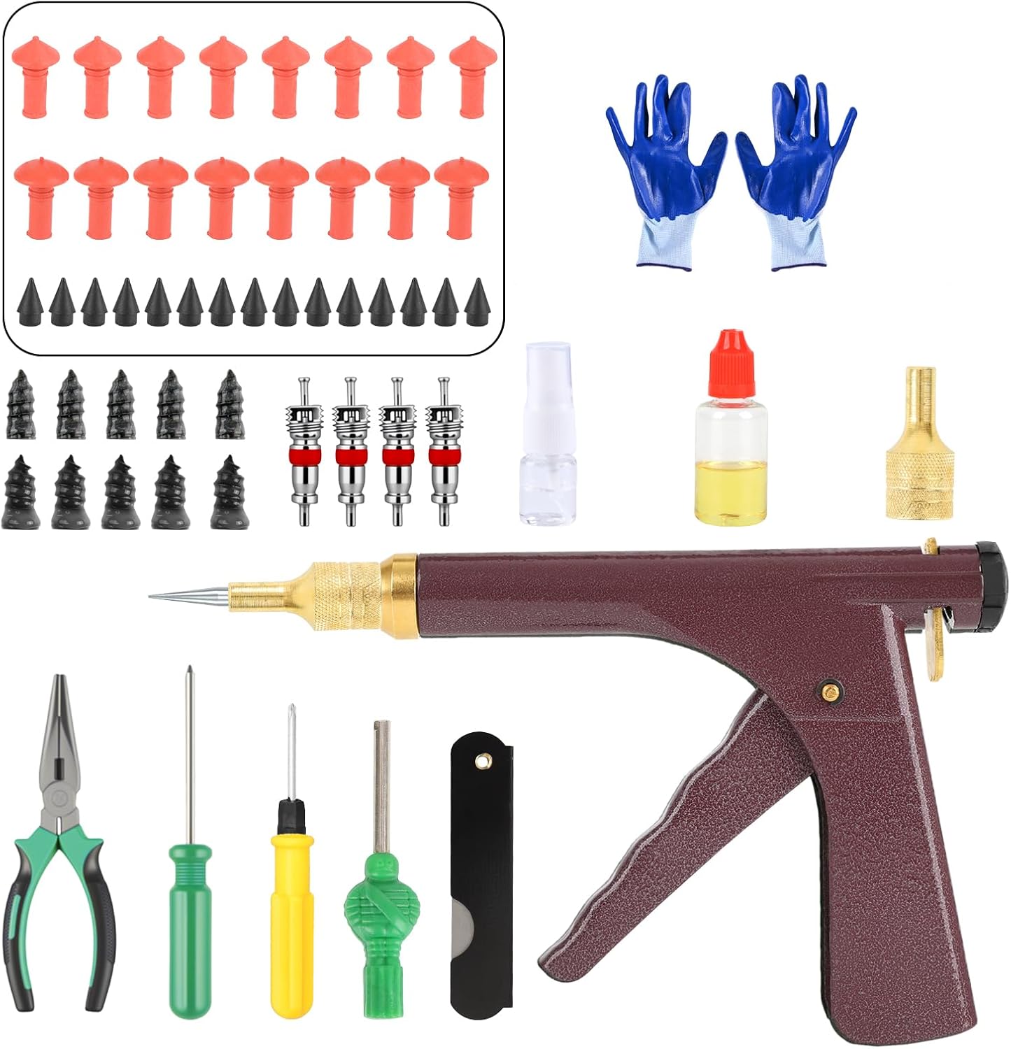 Tubeless Tire Puncture Repair Kit with Mushroom Plug to Fix Punctures and Plug Flats Patch Kit for Cars, Motorcycles, ATV, Trucks & Tractors