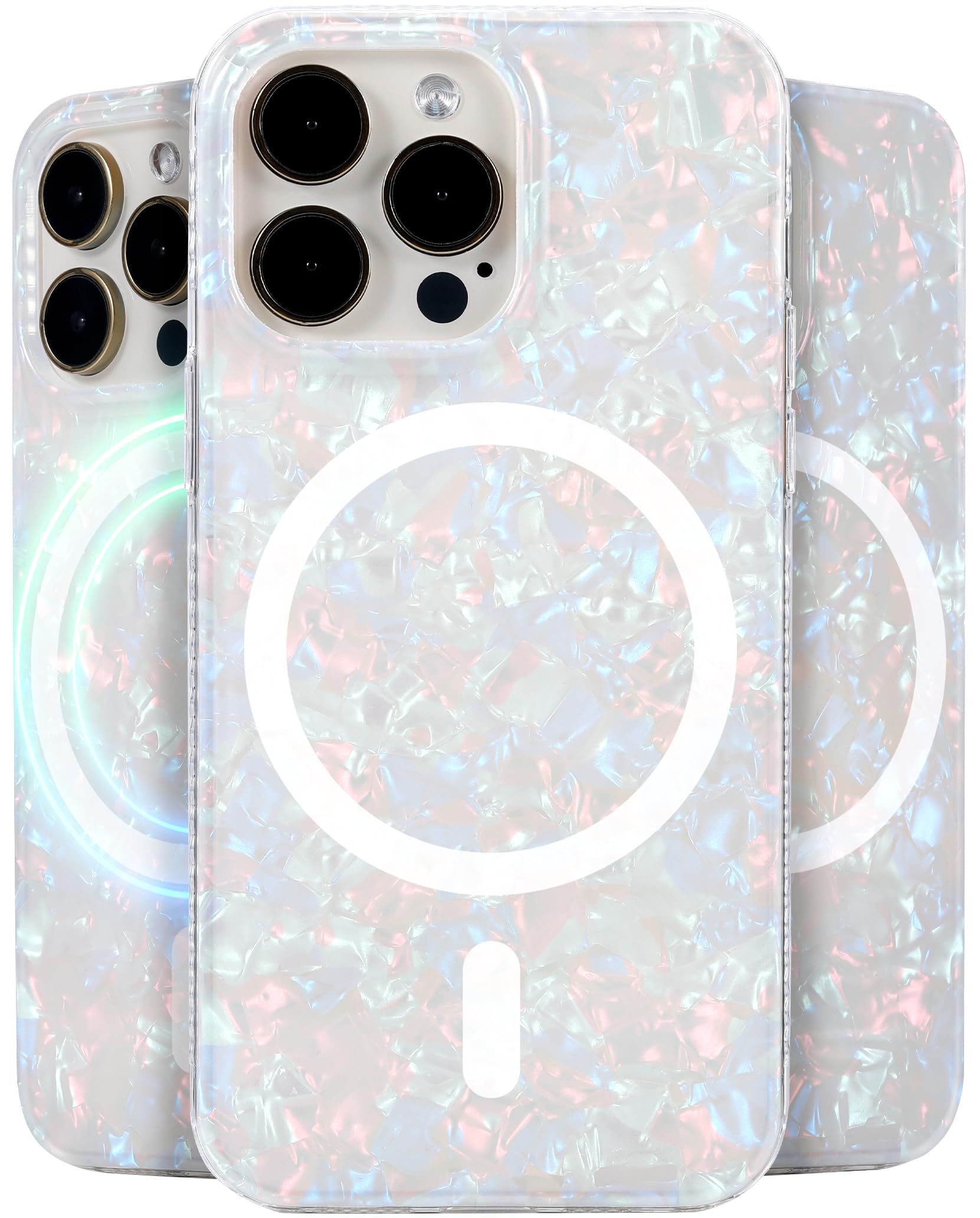 LONLI Hue - for iPhone 15 Pro Case [Compatible with Magsafe] - White Pearl Tort - [10FT Drop Protection] [4 Airbag Cushioned Corners] - Cute, Unique and Aesthetic (2023)