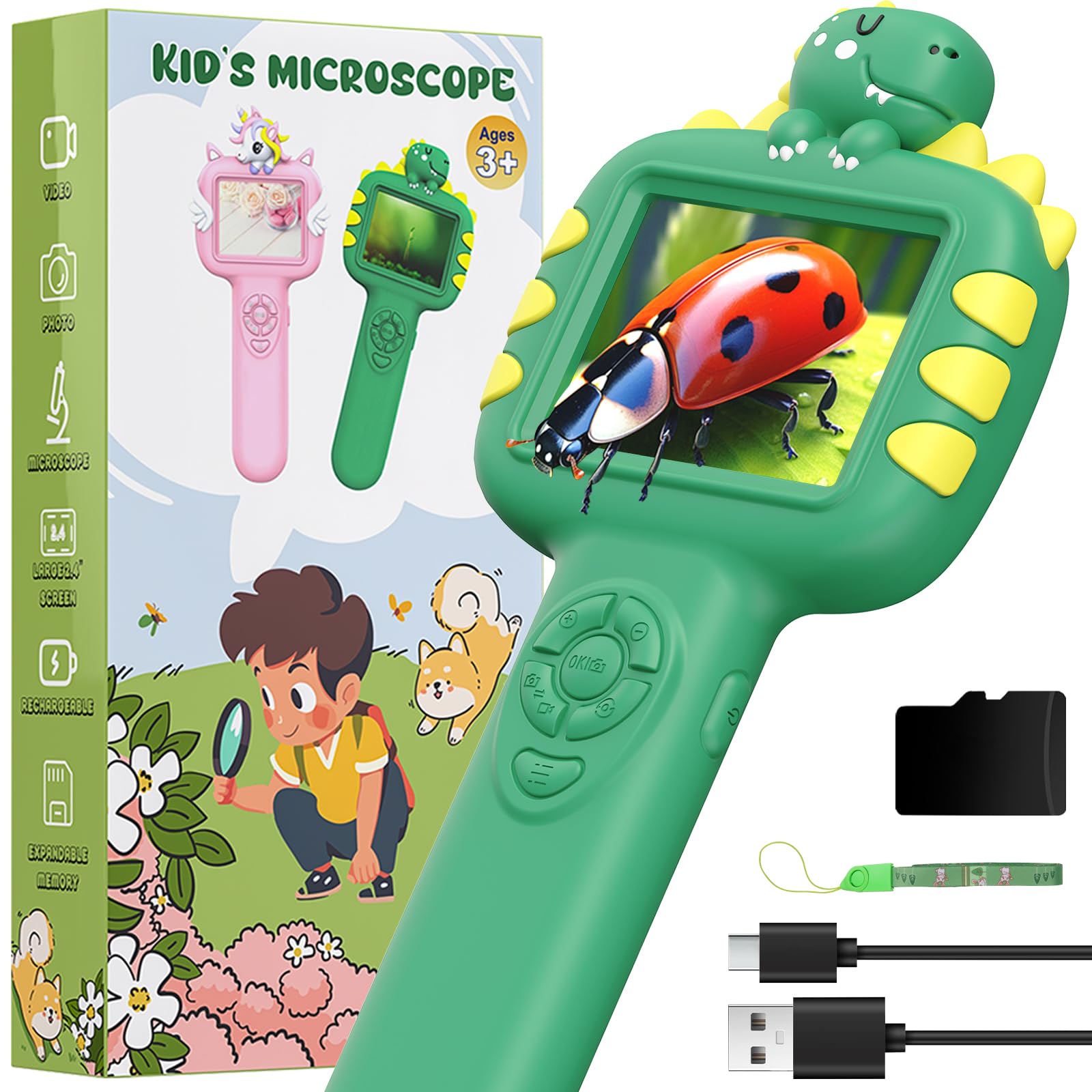 Microscope for Kids Gifts Toys Science, Mini Handheld Digital Pocket Microscope Requiring Direct Surface Contact, Educational STEM Toy for Boys Girls Ages 8–12, Christmas Birthday Gift Idea