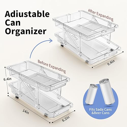 Miniatura 3 de Organizador de bebidas para refrigerador, soporte de soda para refrigerador, dispensador de latas, ancho ajustable, adecuado para armario de