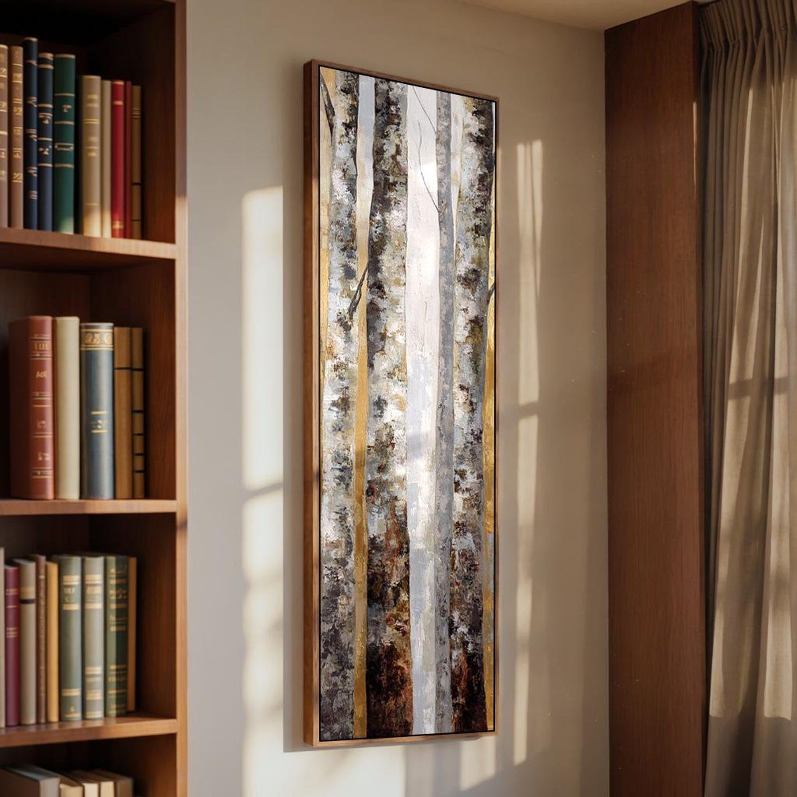 XBTYKPB Birch Tree Painting - Long Narrow Canvas Wall Art - Vertical Canvas Prints - Tall Forest Wall Decor - Modern Artwork(20x60cm/Frameless)