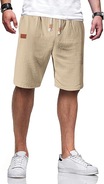 TARAINYA Leinen Kurze Hosen Herren Baumwolle mit Gummizug Freizeithose Shorts Herren Sommer Casual Leicht mit Taschen