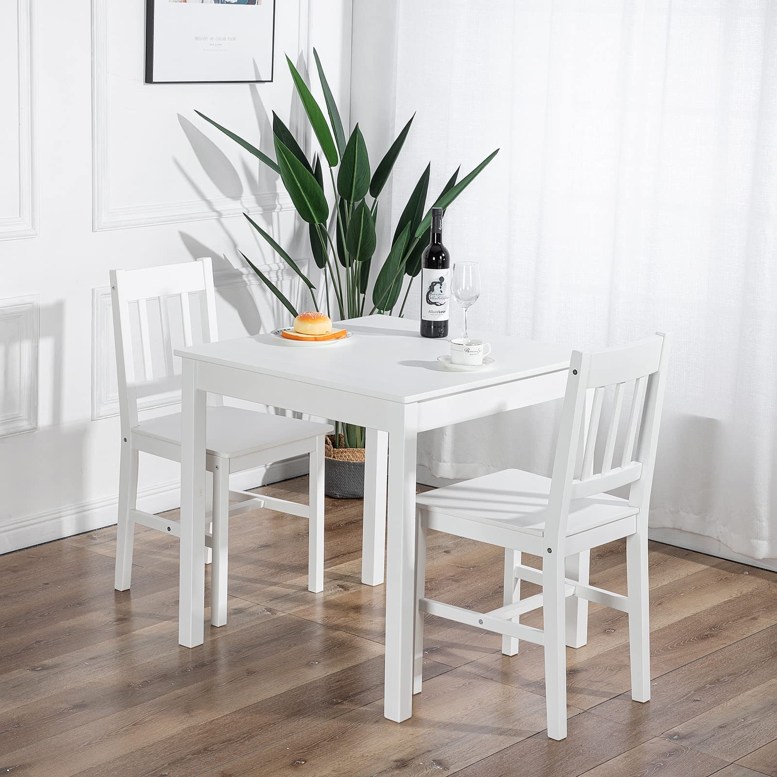 Esstisch aus Holz mit 2 Stühlen Sets Küchentisch Sets Esszimmermöbel Weiß 3-teilig Kleiner Essgruppe 75 * 73 cm