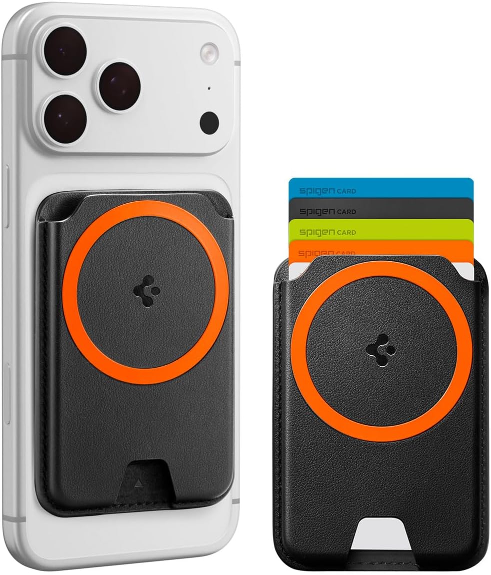 Spigen for MagSafe Wallet, Holds 5 Cards, MagFit Compatible with iPhone 17/16/15/14/13/12 Models, Pixel 10 Series, MagSafe-Cases, Pixelsnap and More, Card Holder - PU Black (5-Cards/MagFit+)