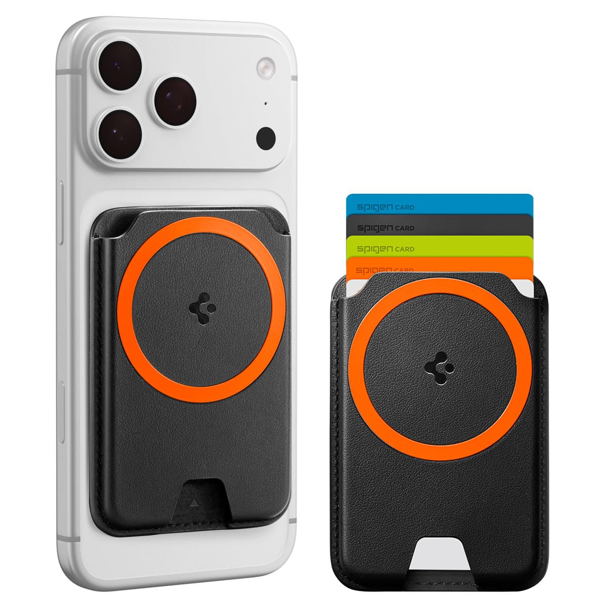 Spigen Valentinus MagFit+ Porte-Cartes Magnétique 5 Cartes Compatible avec iPhone 17/16/15, Autres modèles MagSafe, Google Pixel série 10 avec Pixelsnap Accessoires MagSafe - Noir