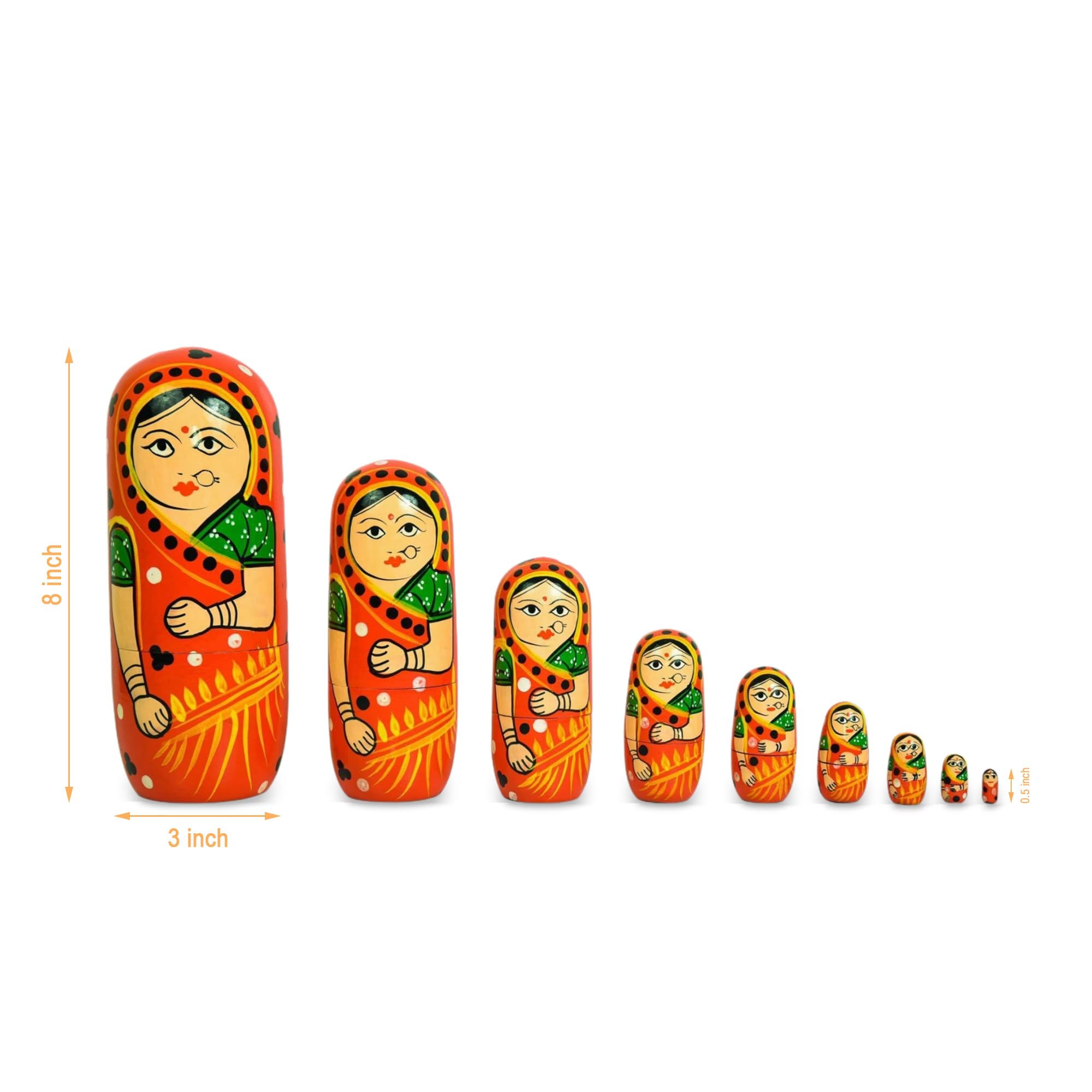 Toolart Set of 5 Wooden Russian Nesting Dolls - Matryoshka Stacking Nested Wood Dolls (Red9) 1