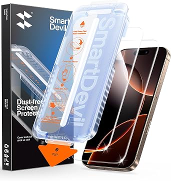 SMARTDEVIL 2 Pack for iPhone 16 Pro Max Screen Protector, 9H Hardness Military Grade Shatterproof, HD Clear Tempered Glass with Auto Dust-Elimination, Bubble Free, Easy Installation, Case Friendly