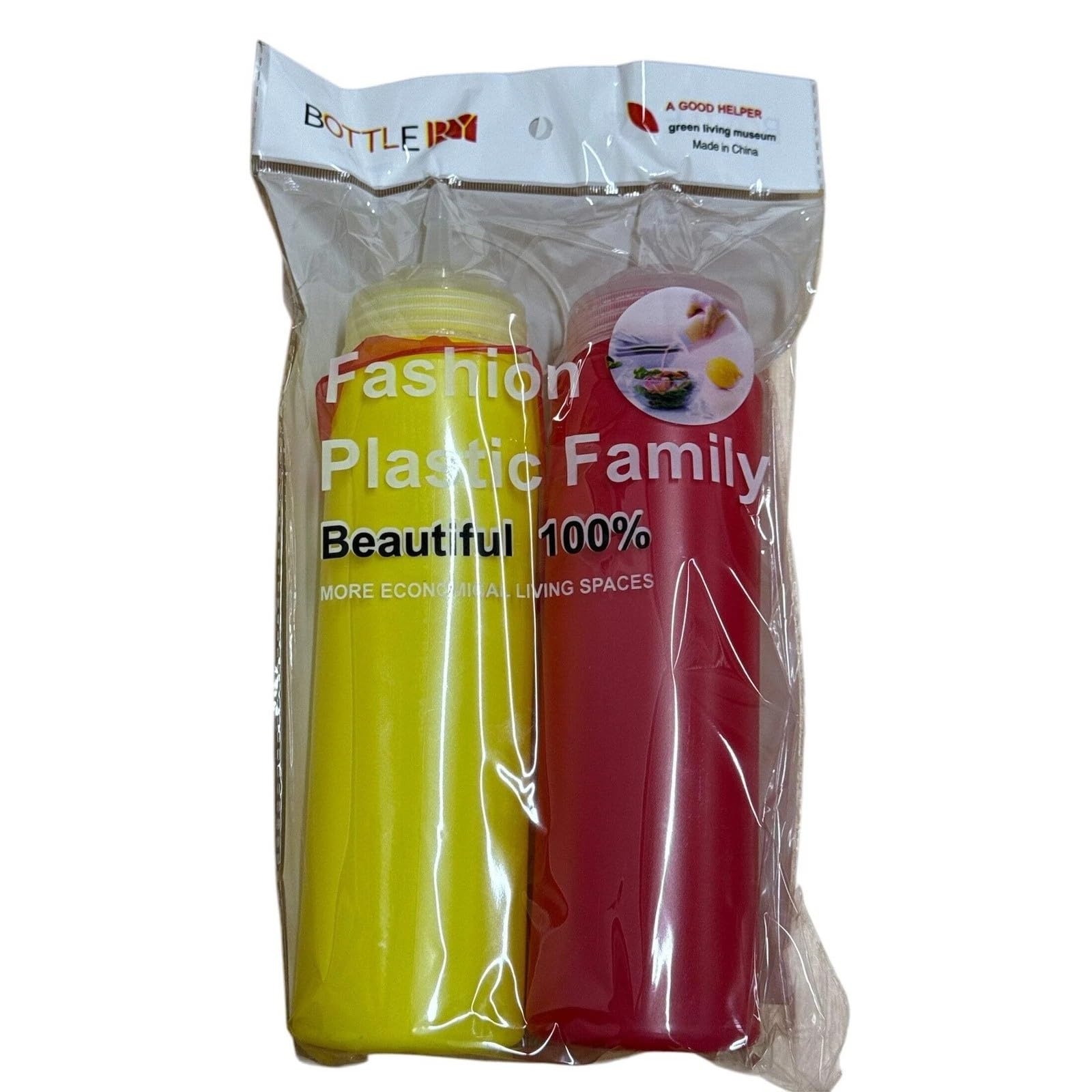 Grandi Yellow And Red 2Pcs Squeeze Sauce Bottle Dispenser Mayo Ketchup Mustard Bbq Condiment 750 Ml