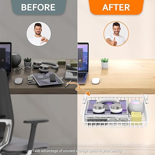 Miniatura 2 de Cajón para debajo del escritorio, diseño deslizante, organizador de cables de metal para debajo del escritorio, bandeja de almacenamiento debajo de