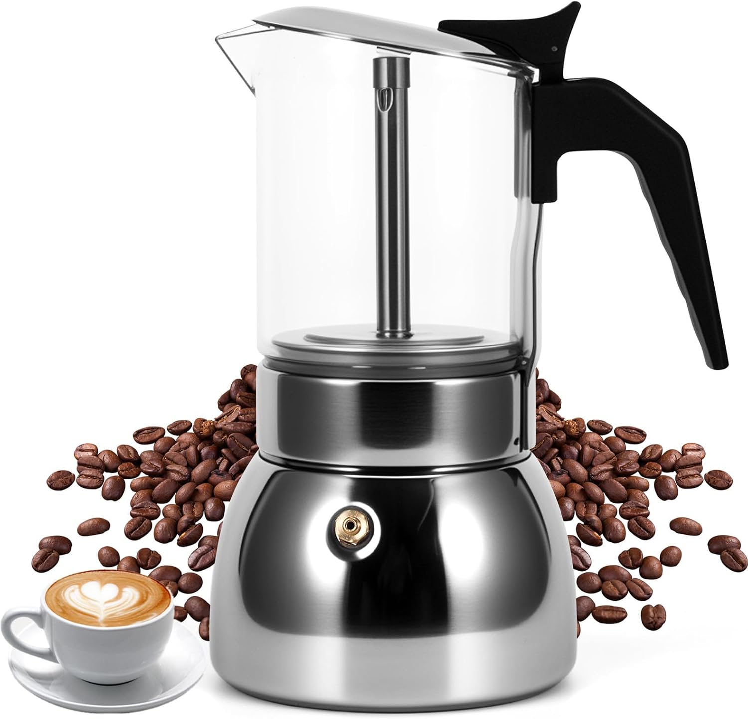 Houkiper Stovetop Espresso Maker, 9Cup 450ML Stainless Steel Stovetop Italian Coffee Maker Transparent Glass Moka Pot, Coffee Maker Mocha Pot for Home Cafe Outdoor Office