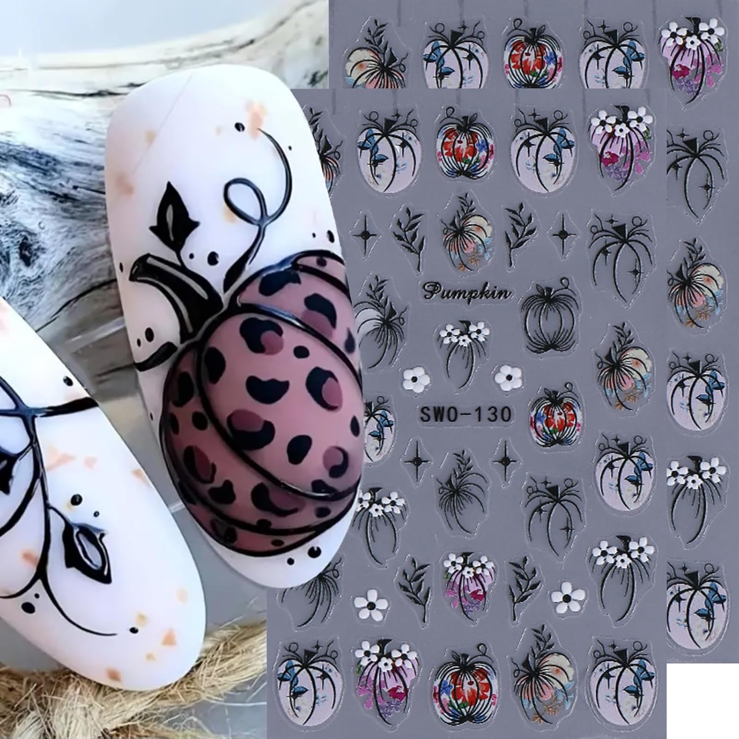 3Pcs Fall Nail Art Stickers Decals 5D Pumpkin Nail Stickers Colorful Pumpkin Leaves Flower Nail Decals Cute Nail Supplies Embossed Autumn Manicure Sliders for Women Thanksgiving Day Nails Decorations image 2