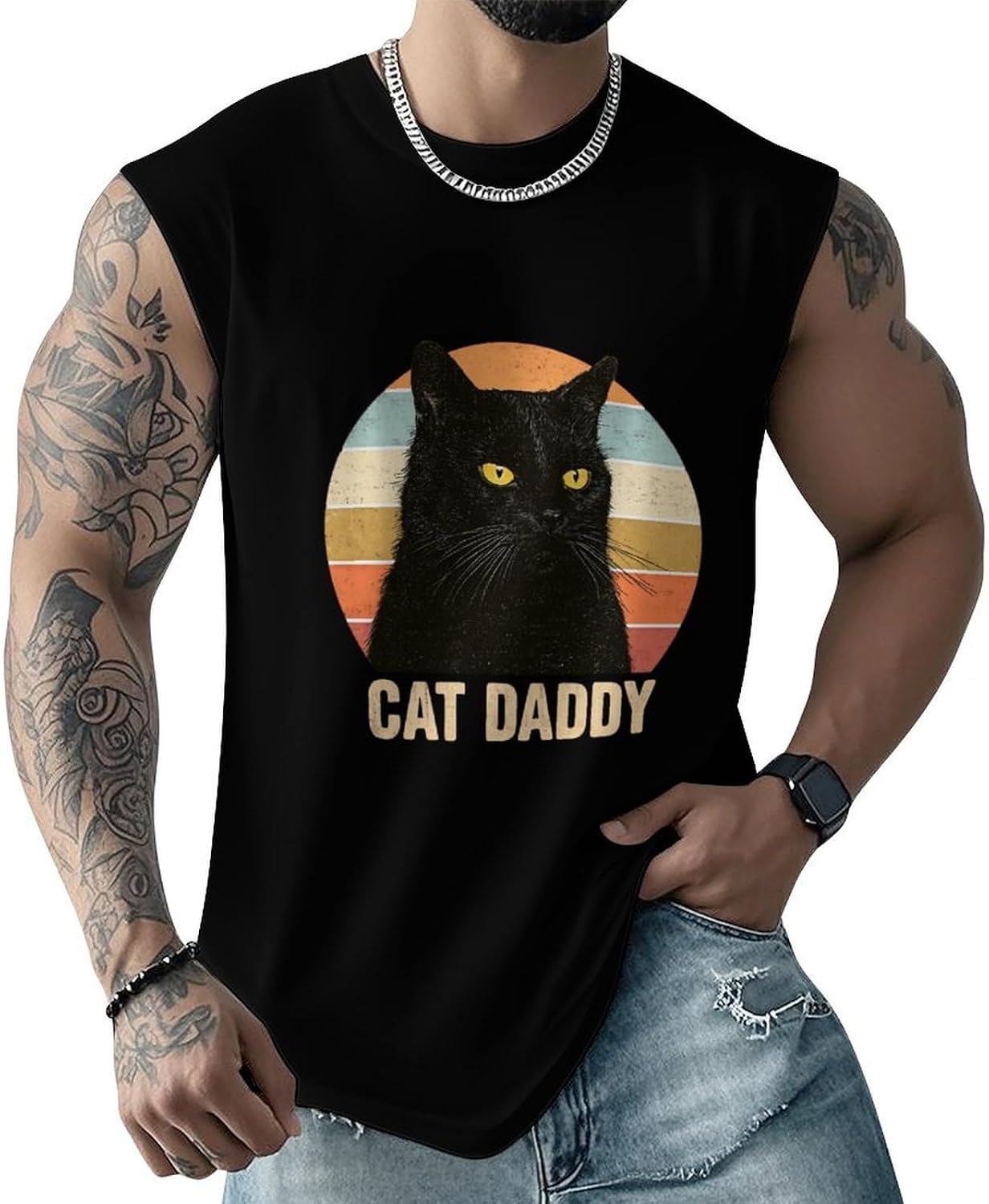 Cat Daddy Men Summer Sleeveless Crew Neck Top 5XL