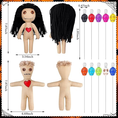 Miniatura 2 de Jenaai El juego de 12 muñecas de vudú incluye 2 muñecas espeluznantes con 10 pines de calavera, suave Halloween aterrador de 7.87 pulgadas, vudú