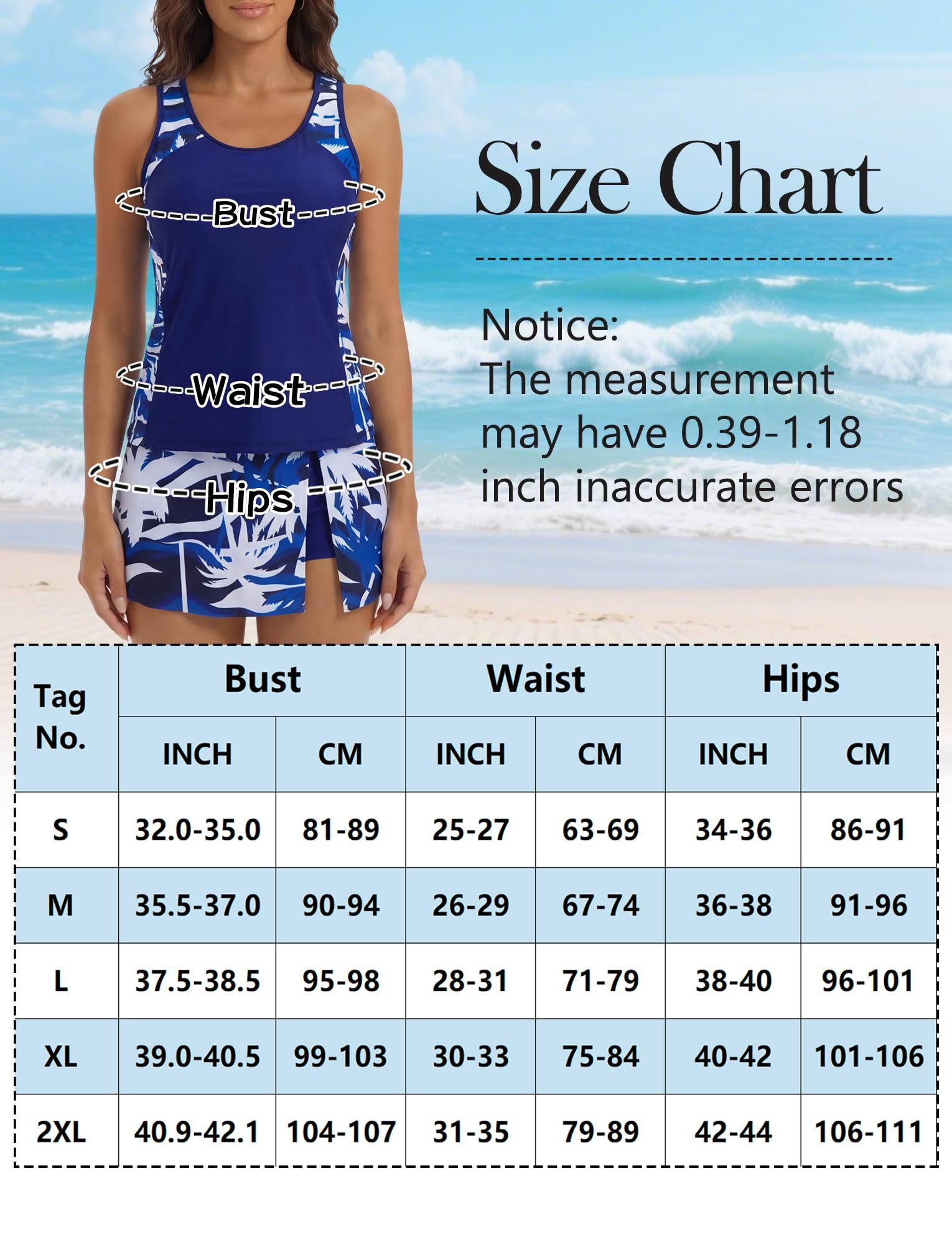 Tankini 2 Pièces Femme Maillot de Bain Sportif Gainant Ventre Plat Ensemble Tank Top et Jupe pour Piscine Plage S-2XL