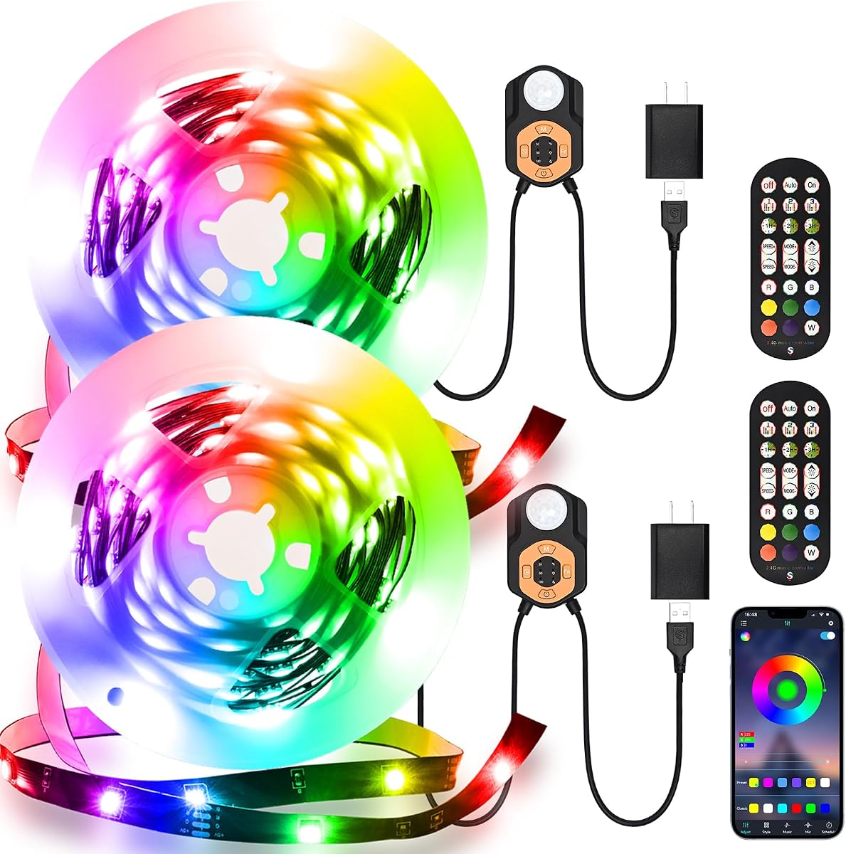 Motion Sensor LED Light Strip 19.68ft 3M*2 Sets Under Bed Lights |3 Modes |Music Sync |Timer | RGB Color Changing |Remote & App Control |Dimmable Motion Activated LED Night Light for Bedroom Cabinet