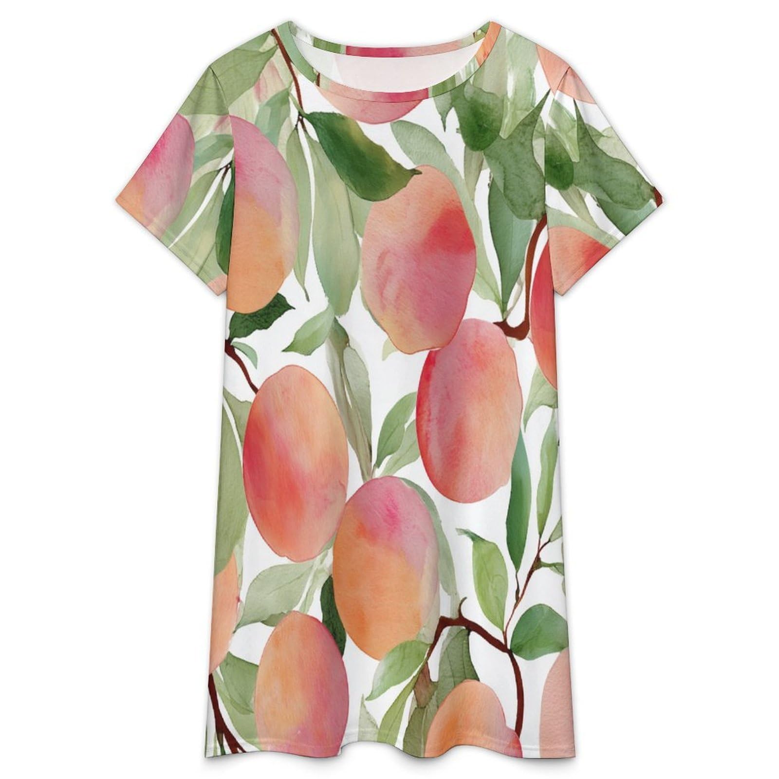 Camisones De Mujer - Fruta Rosa Camisón De Manga Corta para Estar En Casa Tallas S-3Xl Holgado Largo Suave para El Verano.