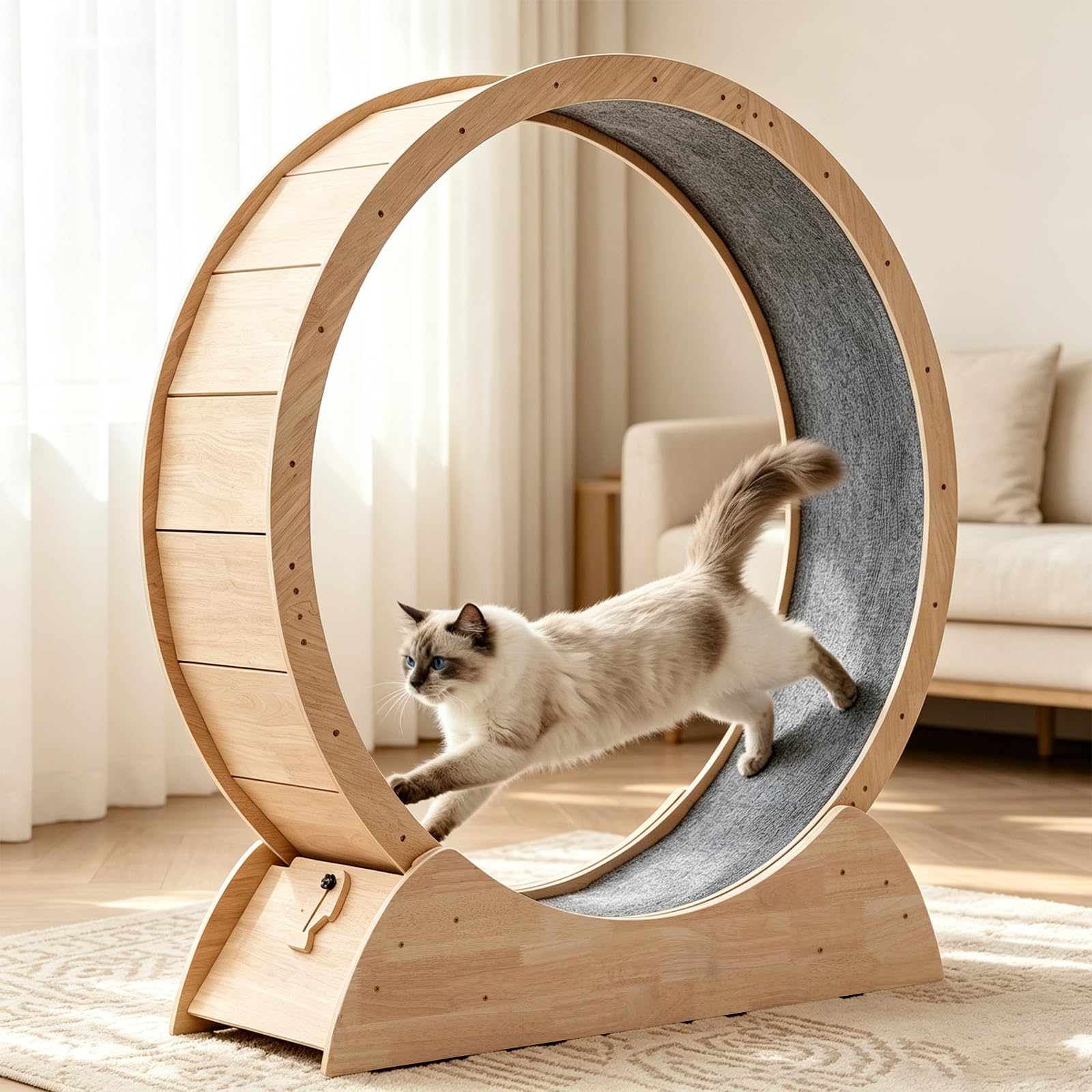 RRPETHOME 48-Inch Indoor Cat Treadmill – Ultra-Quiet & Sturdy Cat Exercise Wheel with Non-Slip Carpet Runway