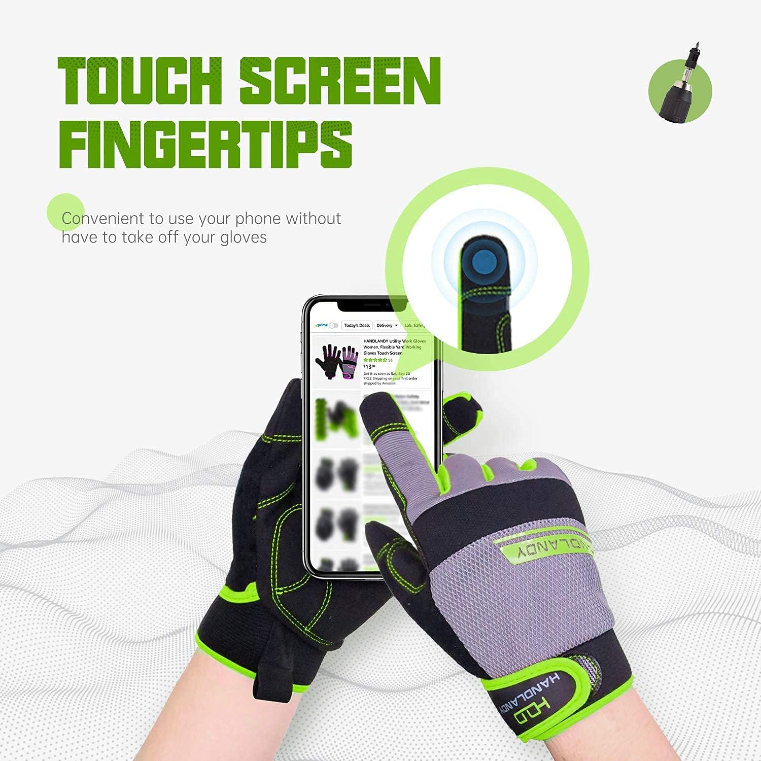 HANDLANDY Bundle - 2 Pairs: Rose Pruning Long Gardening Gloves, Mechanic Working Touch Screen Yard Work Gloves - Beige, Green, Medium