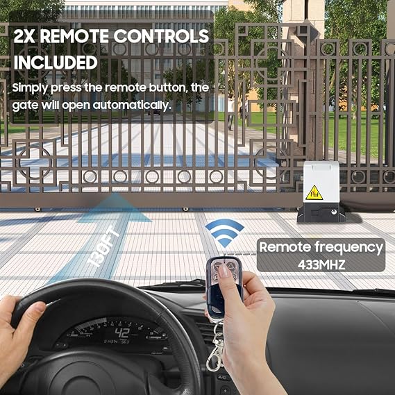Automatic Sliding Gate Opener Kit - Electric Door Opener Motor with Gear Rack and Infrared Sensor, 370W for Gate Up to 800kg