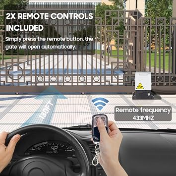 Automatic Sliding Gate Opener Kit - Electric Door Opener Motor with Gear Rack and Infrared Sensor, 370W for Gate Up to 800kg