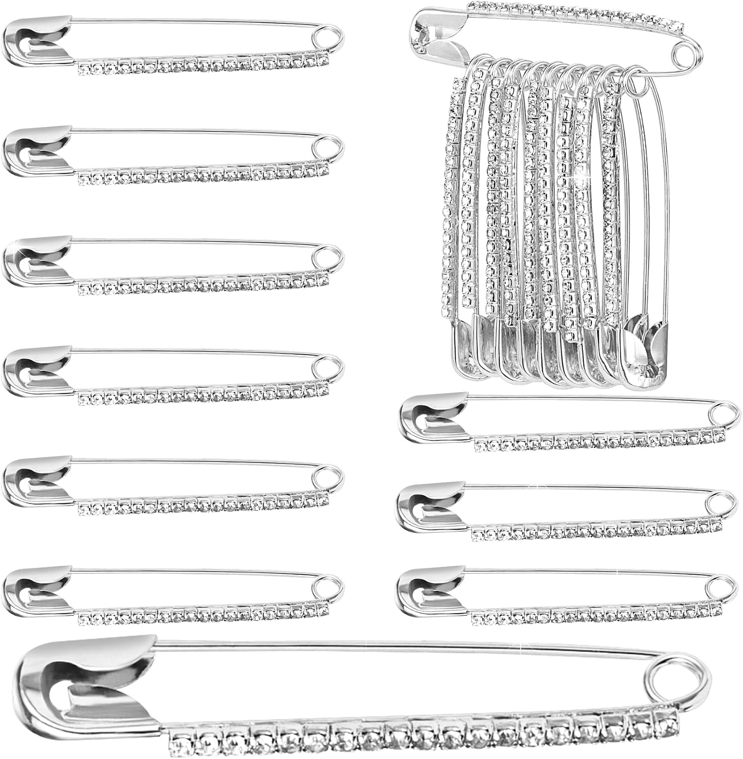 10pcs Rhinestone Safety Pins, Silver Exquisite Sock Charm, Decorative Brooch Pins for Women, Sweater Clips, Jewelry Making Supplies for Skirts, Lapel Hats, Clothing Accessories