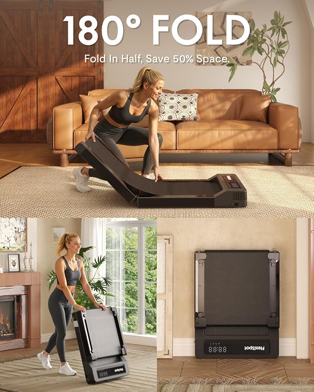 FLEXISPOT Foldable Walking Pad Treadmill for Home Office, Under Desk Treadmill with Fold-in-Half Design, Quiet Brushless Walking Experience, 264 LBS Capacity, Easy Storage, Black image 3