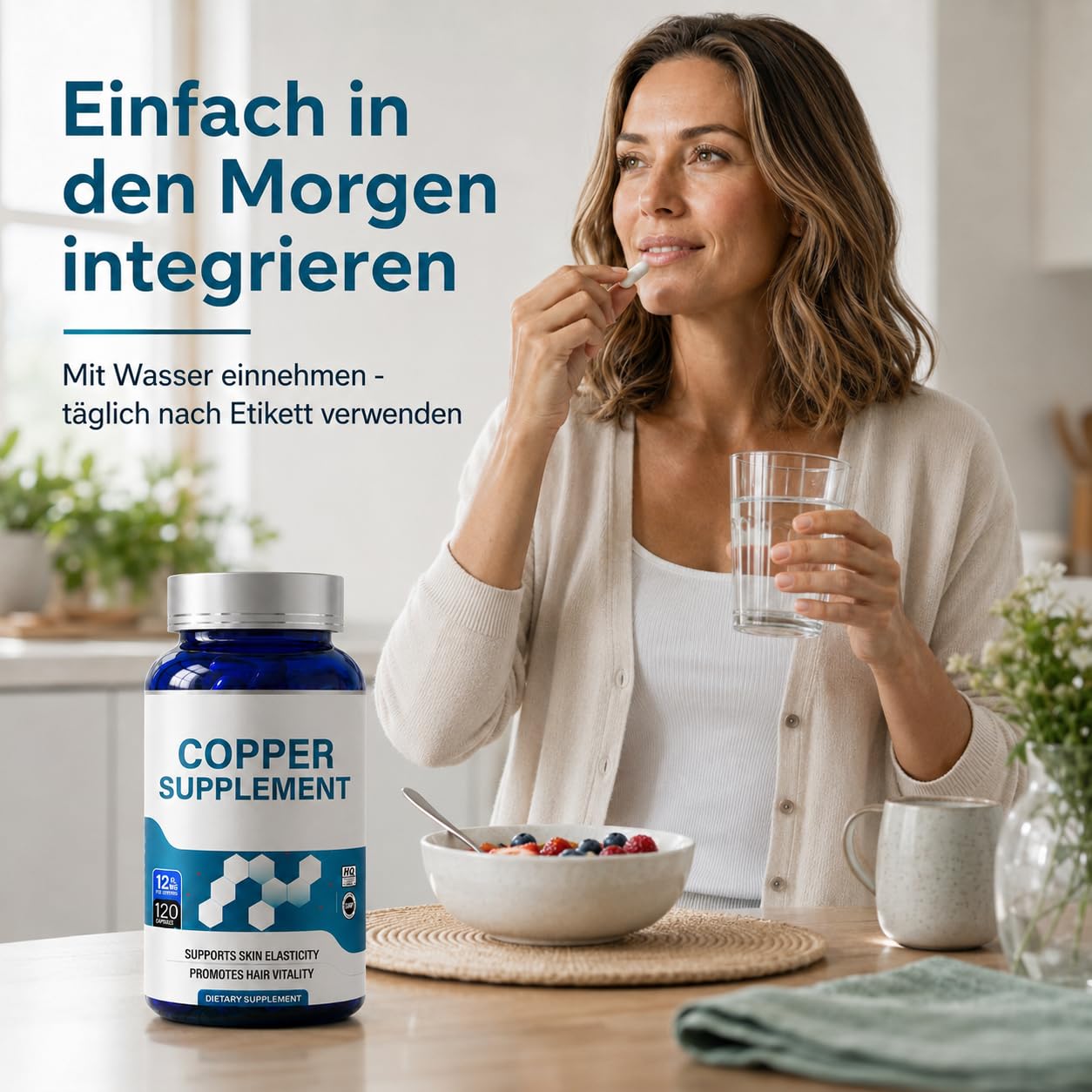 Kupfer Bisglycinat Kapseln, Copper Supplement, 120 Stück | Hochwertige Chelat-Formel für Alltag, Ernährung und bewusste Mineralstoffversorgung