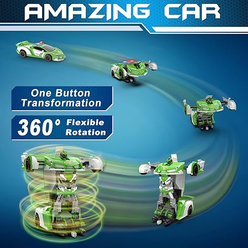 Miniatura 41 de FDJ Auto a control remoto – Transformar juguetes robot de coche, un botón de deformación a robot con luz intermitente, 2.4Ghz escala 1:18 Blanco