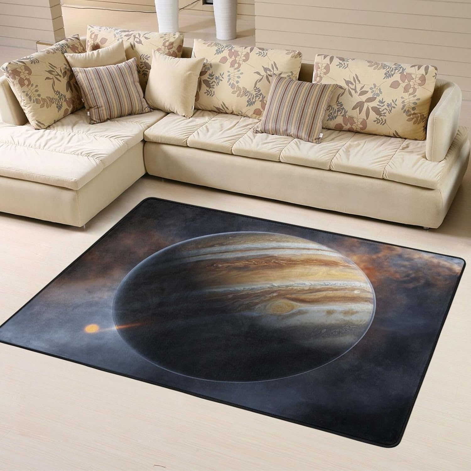 Area Rug 63x48 inch Soft Non-Slip Floor Mat Large Modern Area Rugs for Living Room Doormat Jupiter Landscape Carpet Machine Washable Indoor Carpet Low Pile Rugs for Bedroom Office Home Decor