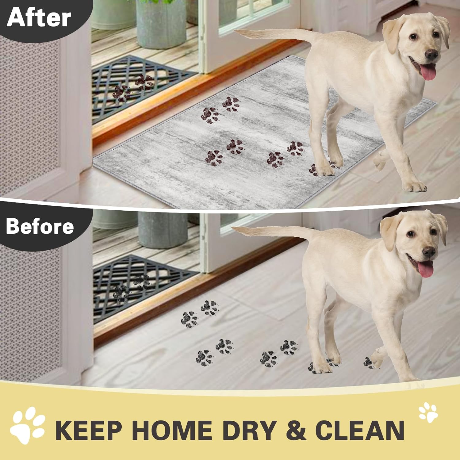 COMSLE Door Mat, Front Door Mat Indoor for Entrance Faux Wool Absorbent Non Slip Modern Throw Rug for Entryway Hallway Muddy Paws - Pet Friendly, 24x36 Inches,Linear Gray Machine Washable