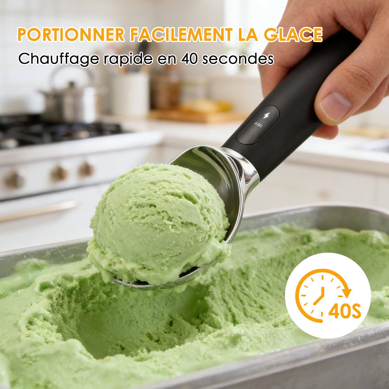 Cuillère à Glace, Boule à Glace Électrique Chauffante avec 3 Positions de Chauffage, Rechargeable, Étanchéité IPX7, Portionneur de Boules de Glace Antiadhésif, Ice Ball Scoop pour Glace Dure