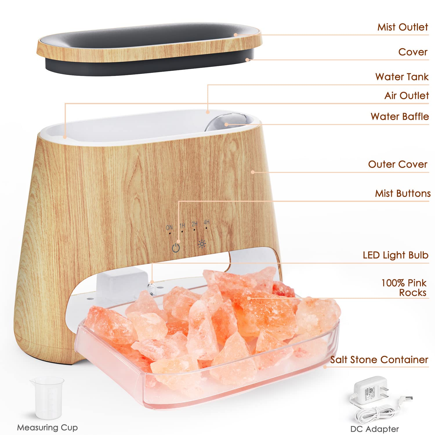 SALKING 2 en 1 Diffuseur d'huiles Essentielles & Lampe en Cristal de Sel Himalaya, Diffuseur d'aromathérapie avec Lumière Effet Flamme, L'humidificateur a 3 luminosité, 100% Pur sel himalayen, 150 ML