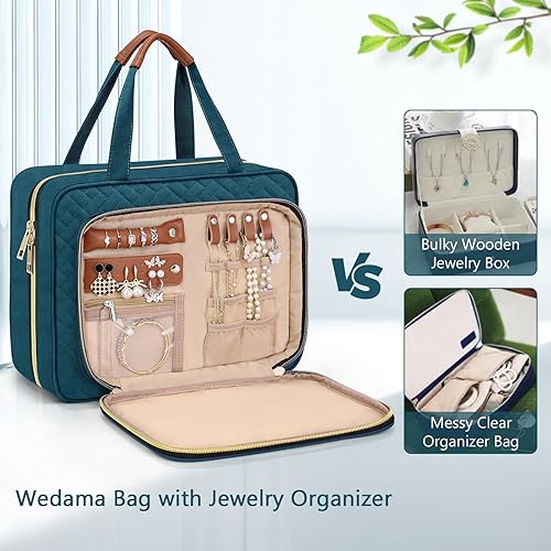 Miniatura 3 de Wedama Neceser para mujer, bolsa de aseo colgante de viaje con compartimento organizador de joyas, bolsa grande de maquillaje, bolsa de viaje