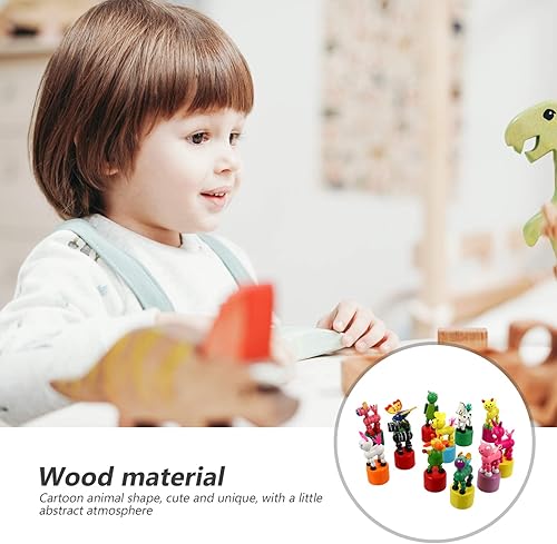 Miniatura 2 de NUOBESTY 12 piezas de juguetes de madera para niños, marionetas de dedo para niños, figuras de animales de madera, base de prensa, marionetas de