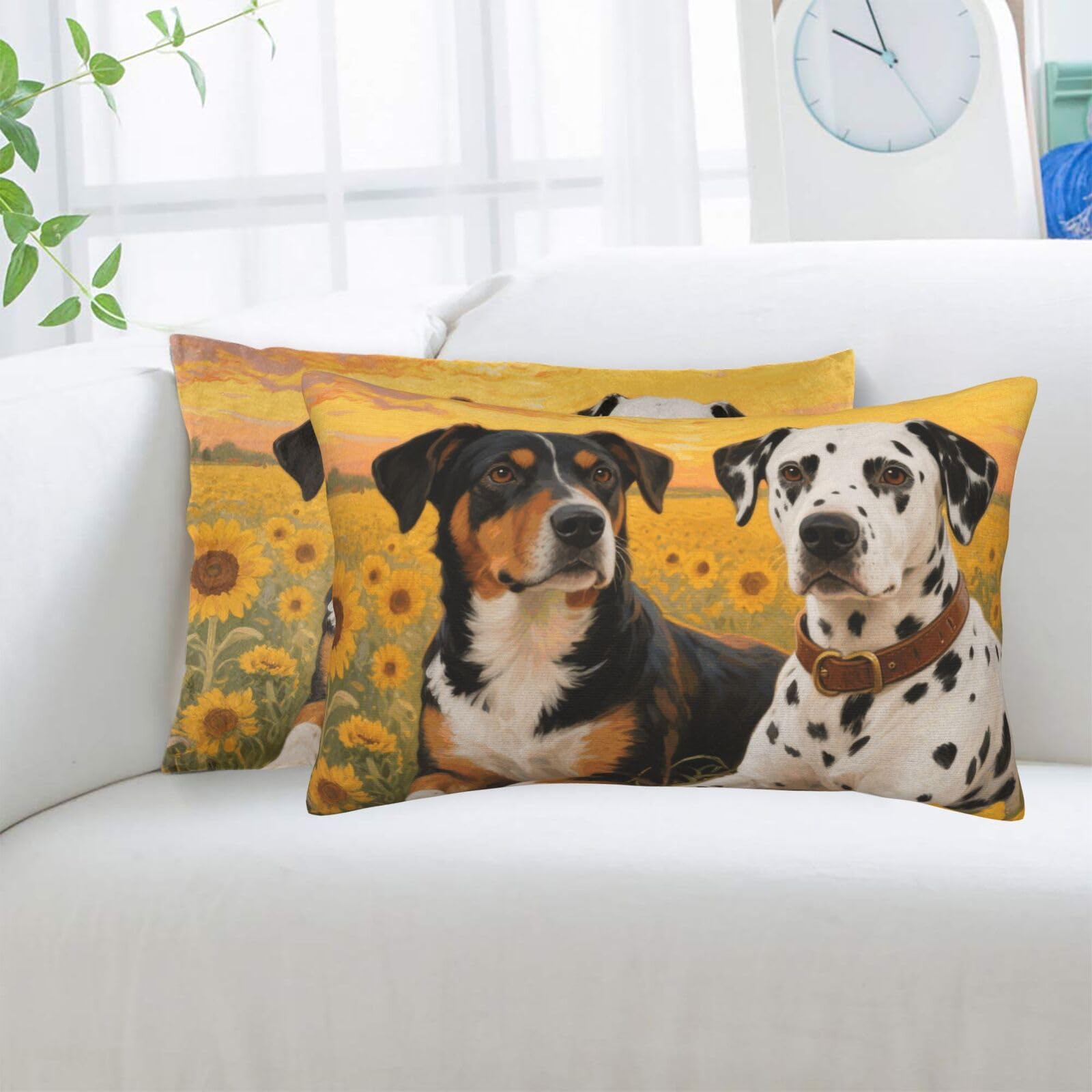 2 Pack Standard Pillowcases Sets, Ultra Soft Comfort Microfiber Plush Pillow Cases Dog Paint and Sunset Decorative Throw Pillow Cover with Hidden Zipper for Bedroom, Sofa, Couch,14"X20"