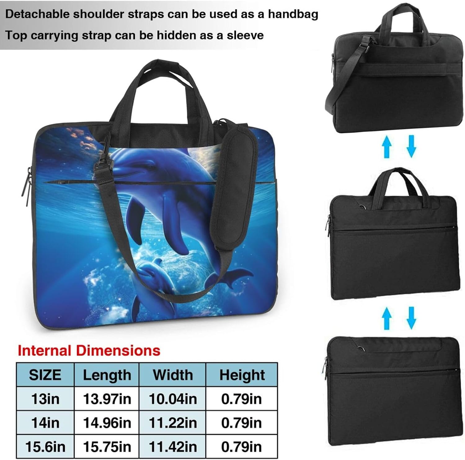 Cute Dolphins Laptop Bag for Women Computer Bag Shoulder Laptop Sleeve Business Work Briefcase