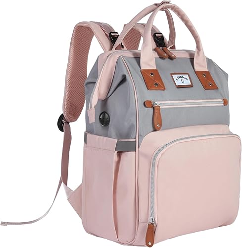 Mochila para pañales bolsa de bebé grande para niños y niñas, RosaGris, Mochila para pañales