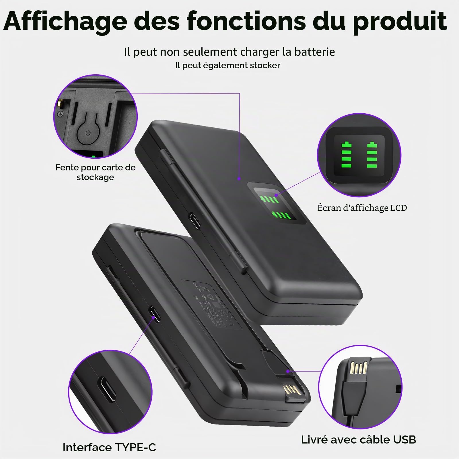 CITYORK 2250mAh (Lot de 3) Batterie Chargeur Kit de pour .DJI-Osmo. Action 6 Pro/Action 5 Pro/Osmo 4 /Osmo 3 Chargeur pour caméra Sportive, Batterie Slots Double Canal, avec écran LCD et câble USB