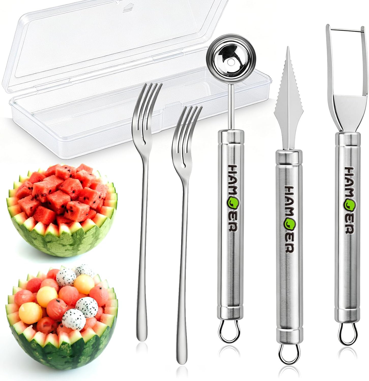 5-Piece Melon Baller & Watermelon Cutter Scoop Set,with Fruit Forks